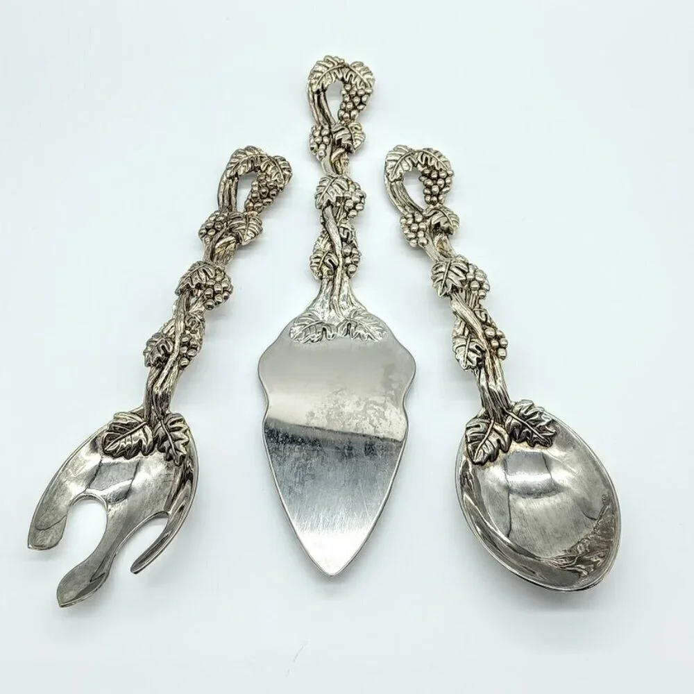 Vintage Godinger Silverplate Grapes Leaves 3-Piece Serving Set